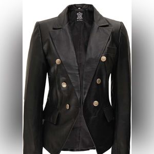 Black double breasted blazer with gold buttons